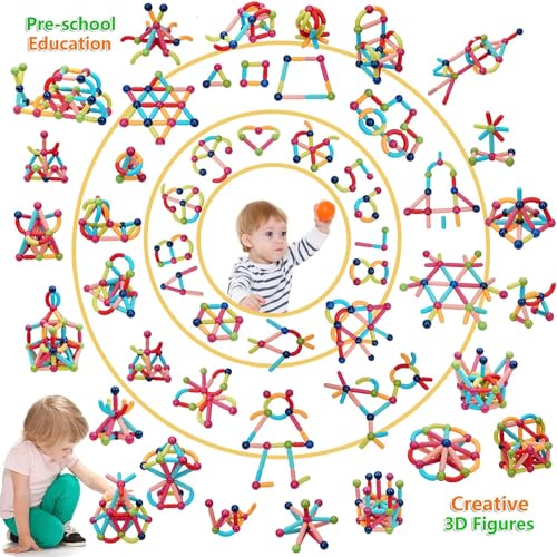 Image of PLUSPOINT Stick Blocks Building Magnetic Toy Bars with Storage Box Different Shape Educational Construction Set 3D Puzzle, Interlocking Creative Connecting Kit, STEM Toy for Boys and Girls 36 Pc (36)