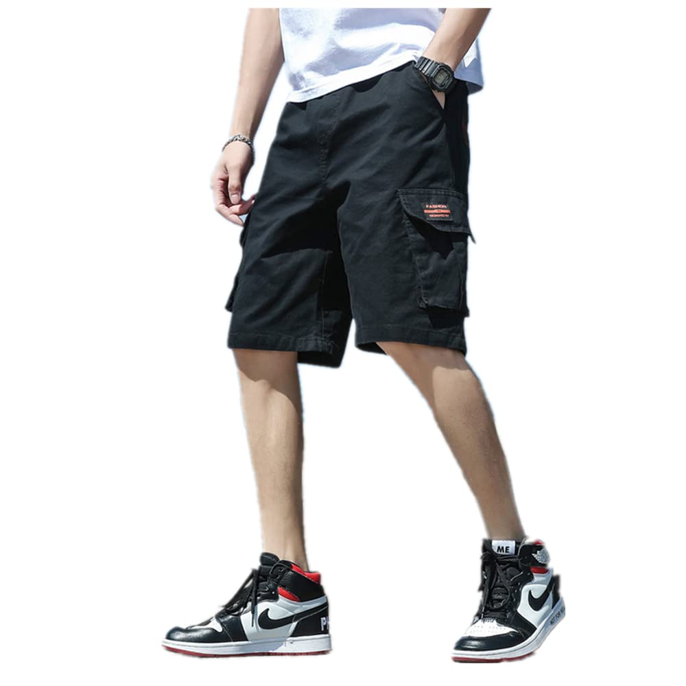 RIOXSMen's Outdoor Quick-Drying Sports Shorts Casual Loose Cargo Short Pants Stretch Shorts With Multiple Pockets (Black, XL)