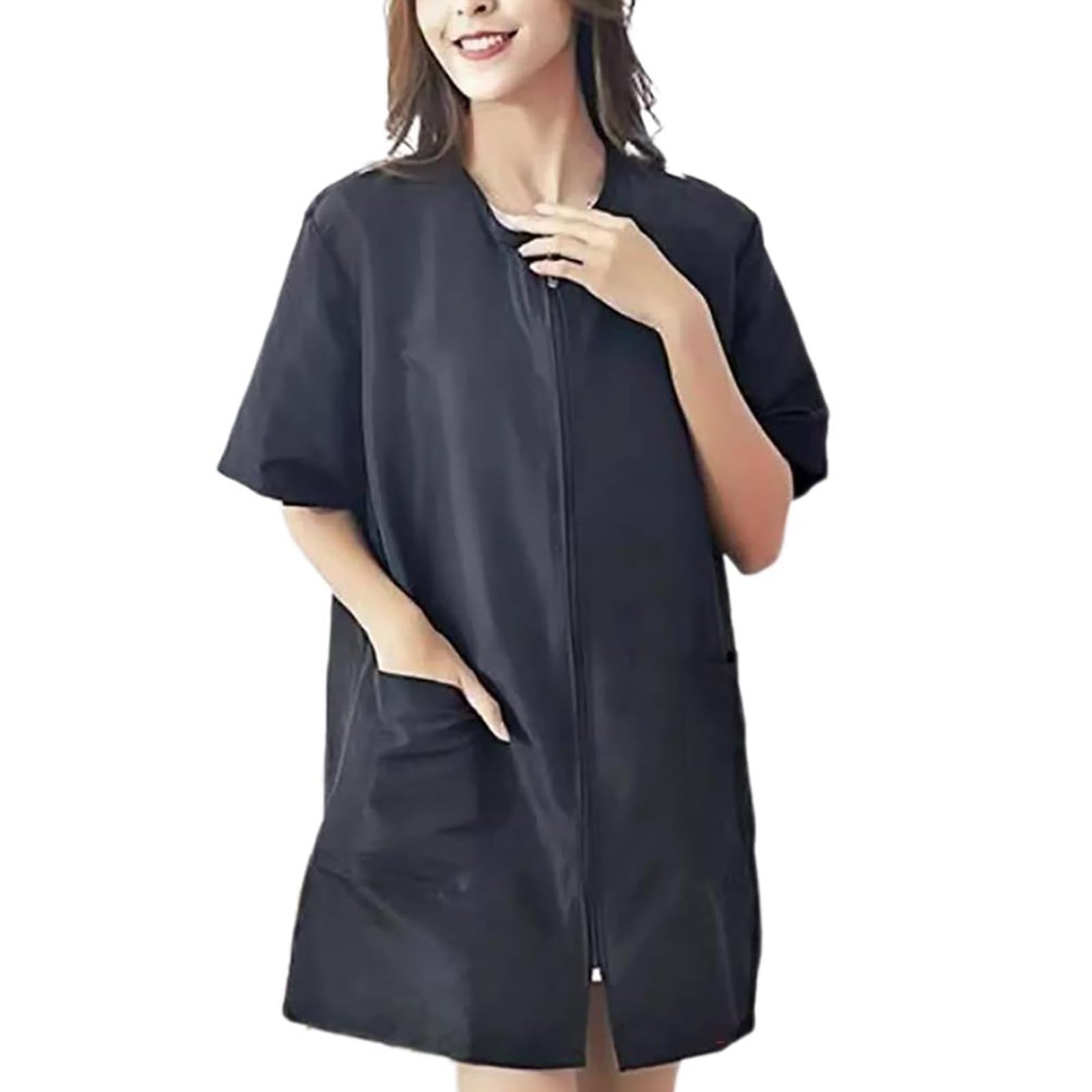 LFRXION Polyester Barber Smock, 23.6 Inches Long Sleeve Easy Zippered Antihair Hairdressing Apron For Work Environment Pet Grooming