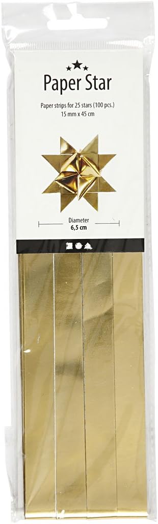 Paper Star Strips, W: 15 mm, gold, 100 pc