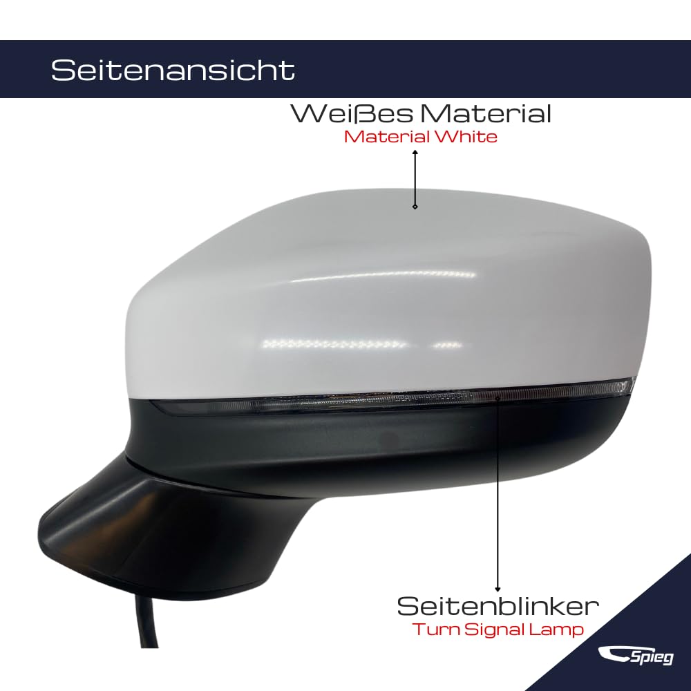 Spieg Außenspiegel Links für Mazda CX-5 (KF) 2017-2025 Elektrisch Einklappbar, Toter-Winkel-Assistent, Elektrisch Verstellbar, Blinklicht, Beheizt, Weißes Material, 9 PIN