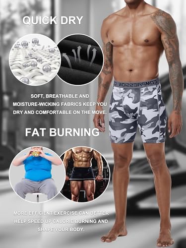 Holure Men's 5-Pack Performance Compression Shorts - Athletic Running Underwear in Red, Orange, Grey, Green, Blue Camo - 20-XL