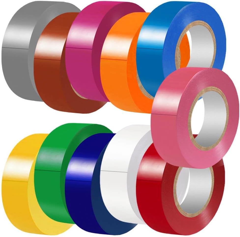 LYLTECH Electrical Tape Matte Rainbow 11 Colors Pack, Waterproof,Strong Adhesive, Durable, Easy-Wrap,3/4-Inch by 30 Feet