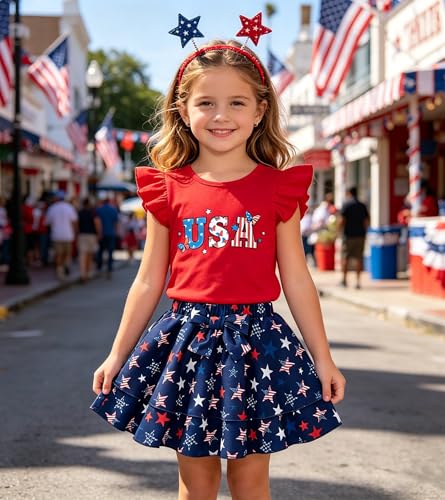 Image of Girls Skirt Set 2 Piece Outfit Toddler Summer Clothes Ruffle Sleeve T-Shirt Bow Knot Tutu Skirt Outfit Set
