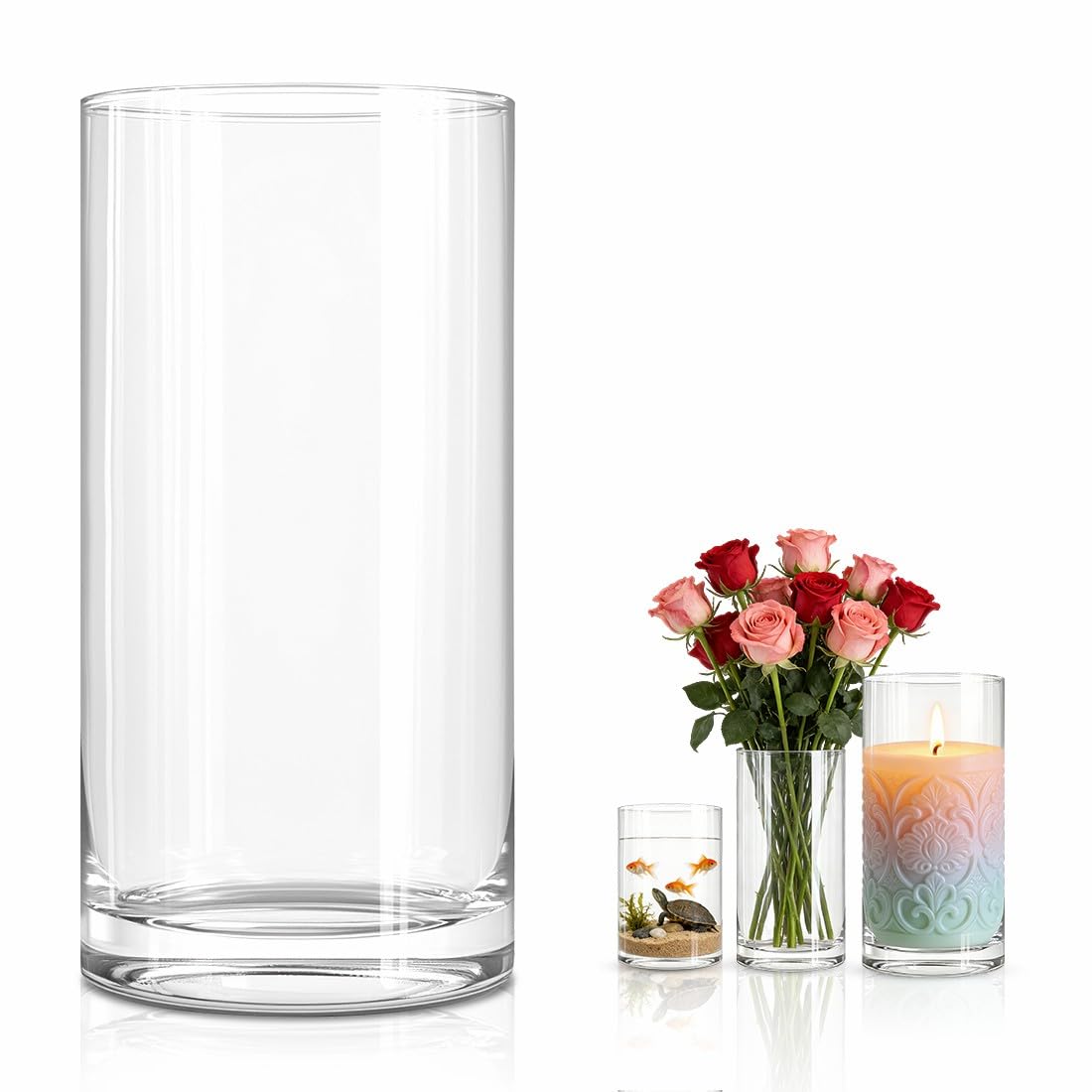Yuragim Vaso Cilindrico Vetro, Vaso Vetro Trasparente 20 cm Grande Vaso di Vetro per Fiori, Vasi Decorativi interno Moderni per Tulipani Rose Matrimoni Centrotavola Soggiorno Cucina Ufficio (10x20cm)