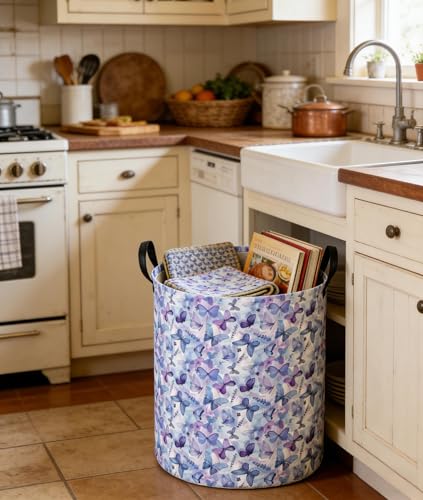 Image of Butterfly Laundry hamper Baby Nursery Hamper Waterproof foldable kids laundry basket Kids Dirty Clothes Hampers Girl Room Decor for Home Gift Baskets(Blue Purple Butterfly)