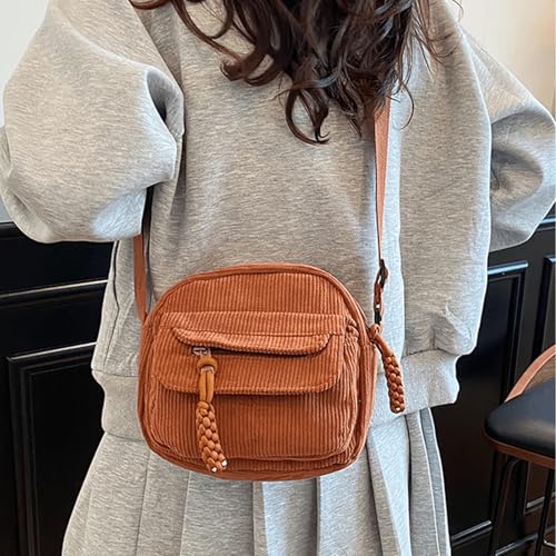 Corduroy Tote Bag Vintage Corduroy Shoulder Bag Mini Lightweight Crossbody Purse Cute Small Handbag with Front Pocket 20252