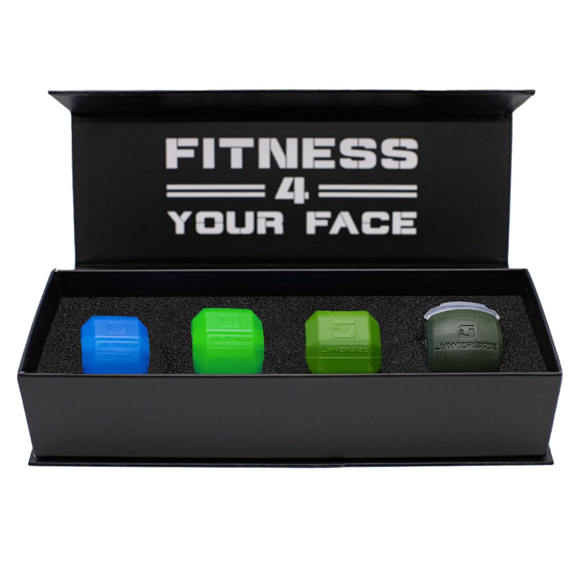 Jawzrsize Athletic Bundle Jaw Enhancer - Jaw, Face, and Neck Exerciser, Helps Reduce Stress and Cravings - Facial Exercise (Pop N Go & Custom Fit (Beg., Adv., & Elite), Green & Blue)