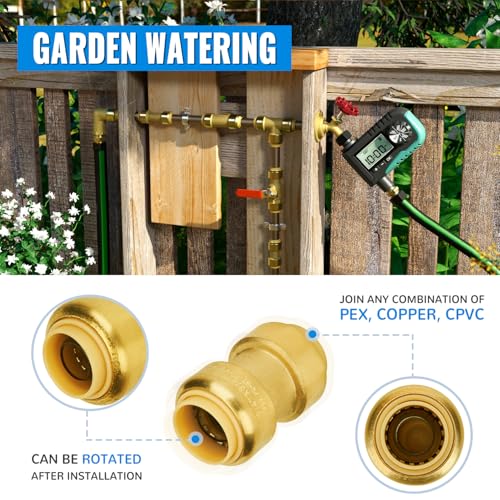 Image of SUNGATOR Straight Coupling, 3 /4-Inch Push Fit PEX Fittings, Brass, 2-Pack | Push-to-Connect Plumbing Fittings, for Pex Pipe, Copper, CPVC, with 1 Disconnect Clip