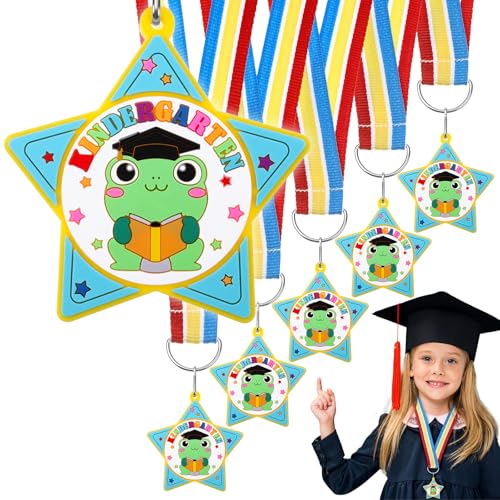 Landical 6 Pcs Preschool Pre-k Graduation Medal for Kids Bulk with Rainbow Neck Ribbon Kindergarten Grad Award Medals for School Students Grad Gifts Party Decorations(Frog)
