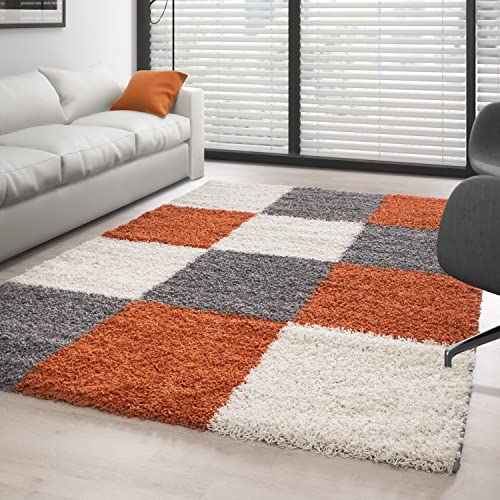 Carpettex Hochflor Teppich Wohnzimmer Shaggy Flokati Teppich Modern Kariert Design 120 x 170 cm...