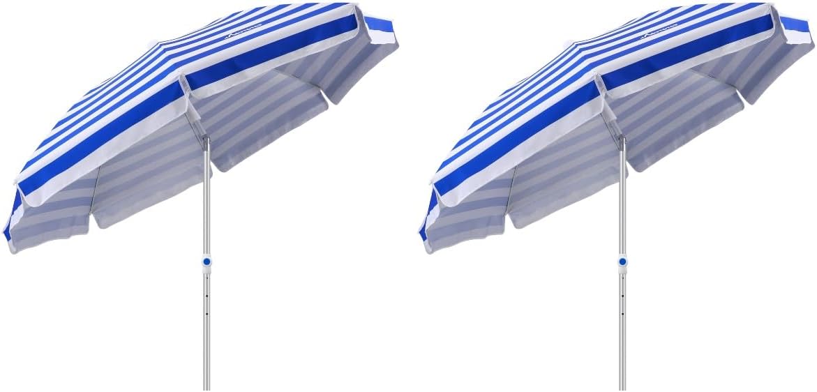 6.5ft Beach Umbrella: Heavy Duty High Wind Sand Umbrella, Adjustable Sunshade Umbrellas with Tilt Sand Anchor Telescoping Pole for Garden Patio Pool Backyard