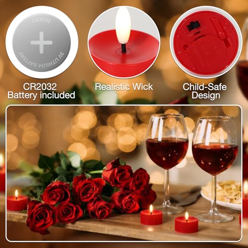 Image of 24 Pack Red Flameless Tealight Candles Battery Operated Tea Lights, Realistic Flickering Fake LED Tealights Candles, 3D Wick LED Tea Lights for Christmas, Festival, Party, Home Decor