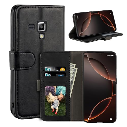 UOGNADGD Funda de Piel con Solapa Compatible con Samsung Galaxy Trend S Duos S7562 Cartera con Ranuras para Tarjetas, Cierre Magnético, Soporte Integrado, RFID Antigolpes (Negro)