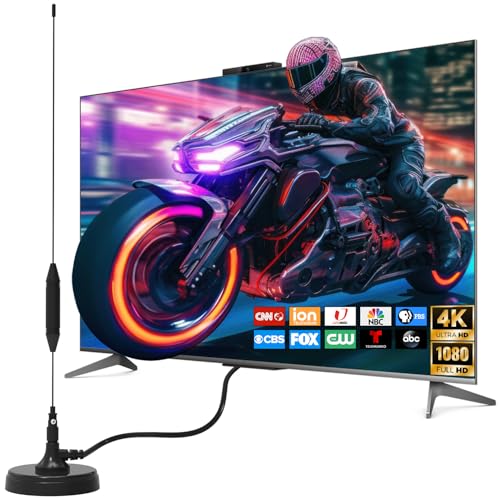 Transonic Digital TV Antenna for Smart TV - 200+ Mile Long Range Reception - Indoor & Outdoor 4K 1080P HD Channels - Includes Magnetic Base, 16.4ft Coaxial Cable & Mounting Plate (Black)