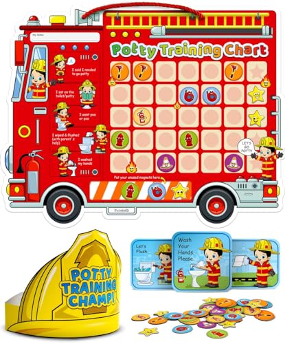 Potty Training Chart with 35 Stickers 3 Reminder Stickers and Crown for Toddlers Boys and Girls - Potty Training Rewards for Kids - Fireman