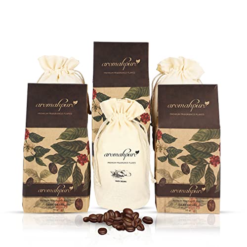 Image of Aromahpure Premium Car Perfume Fragrance Flakes -Dark Desire,`Coffee, Chocolate' Luxury Car Air Freshener made Organically with Essential Oil, Grains, and Flakes -50Gms, Smoke free your car for 30days (Pack of 3)