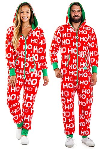 Tipsy Elves Women's Cozy Christmas Onesie Pajamas - Red HoHoHo Santa Adult Cozy Jumpsuit: Medium
