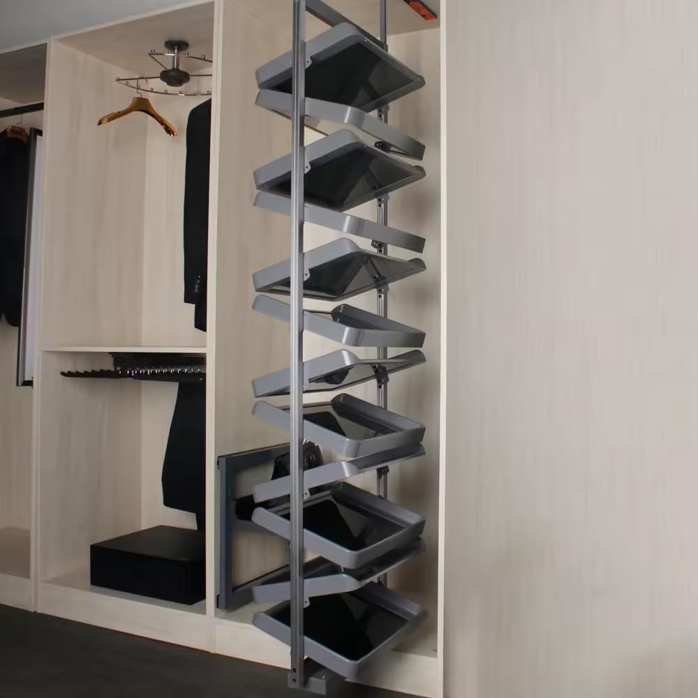 Obrotowy stojak na buty o 360°, metalowa szafka na buty z regulowanymi półkami, 4-8 poziomów, na 16-32 pary, oszczędność miejsca, do przedpokoju, przedpokoju, sypialni, szafy