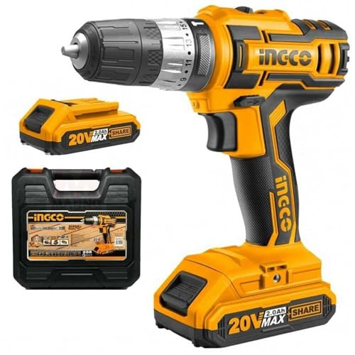 Ingco Cidli200215 Taladro a batería 20 V Atornillador inalámbrico con 2 baterías, cargador y maletín