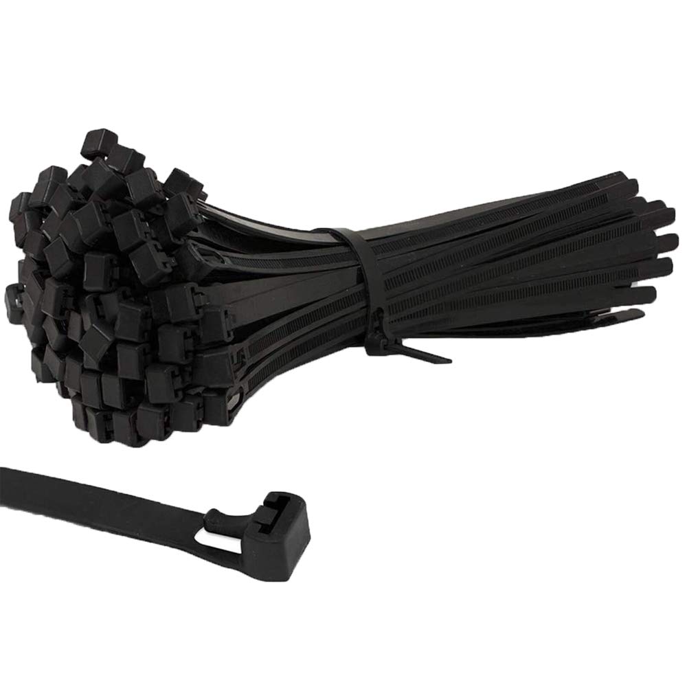 UKCable-Ties 25 Pack Reusable - Releasable Cable Ties Black Neutral Heavy Duty Long Zip Tie (150mm x 7.6mm, Black)