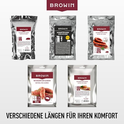 BROWIN® Naturdarm für Wurst | Premium Naturdarm für hausgemachte Würstchen, Wacholderwurst, Weißwurst, Bratwurst (Kaliber 28/30 mm, 15 m, Schweinedarm)