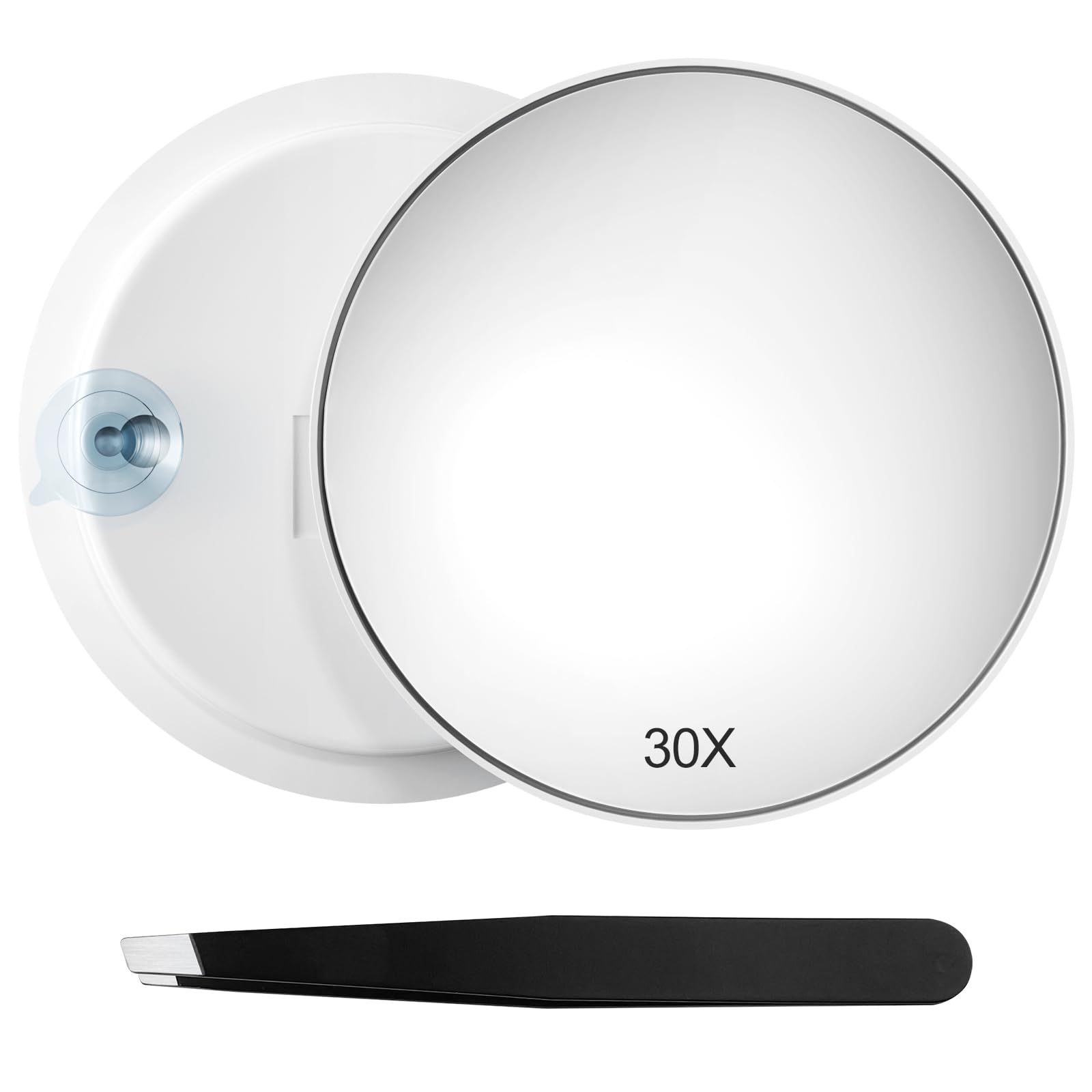 Roluxando Espejo Aumento de 30 Aumentos, Espejo de Aumento 30X con Ventosa y Pinzas, Espejos Maquillaje de Viaje, Kit de Espejo Portátil Redondo de 15 cm, Adecuado para Dormitorio, Baño y Viaje
