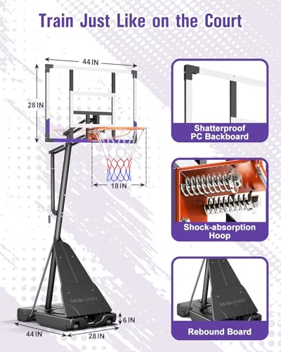Image of TONBUX Basketball Hoop Outdoor 44 /48 /54 Inch PC Backboard, 10FT Adjustable Basketball Goal, Portable Basketball Hoop for Kids /Teens /Adults in Backyard, Driveway and Indoor