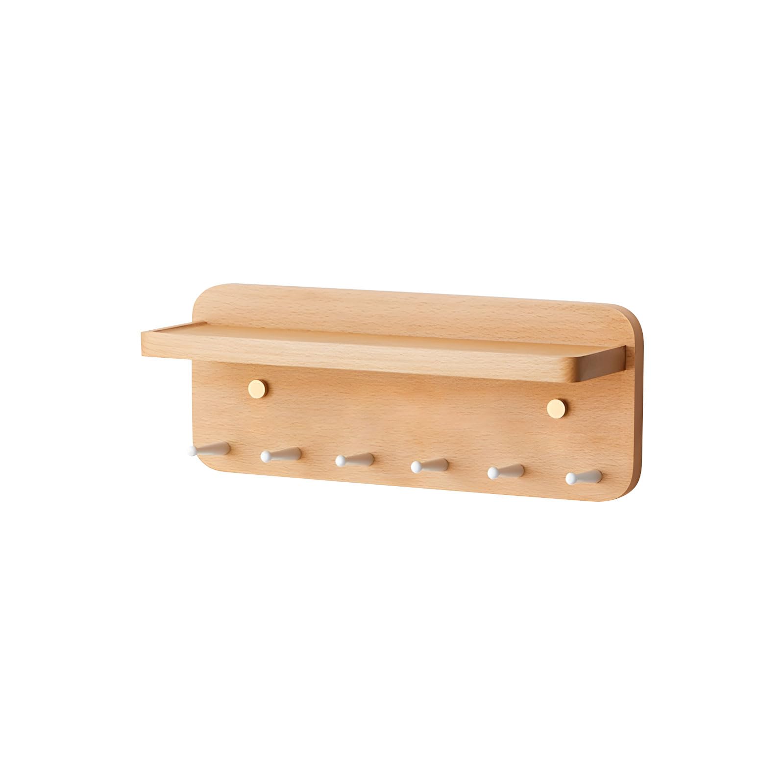 Tsophreniq Beech Weathered Wall Hanger With 6 Strong Brass Hooks And Natural Wood Shelf Wall Mounted Planner