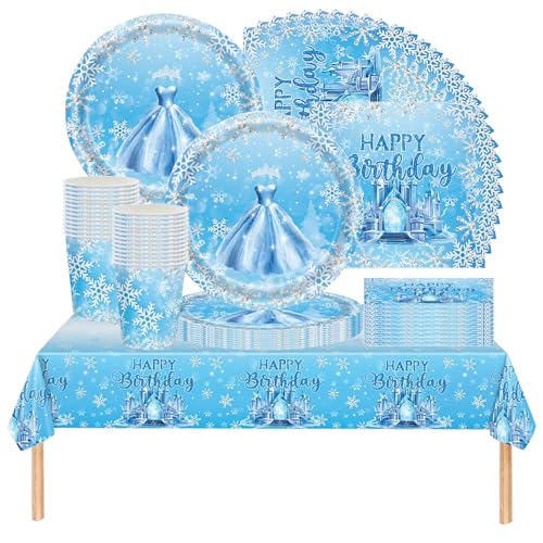 61 pièces Ensemble de vaisselle de table sur le thème de la princesse Frozen, ensemble de vaisselle de table pour anniversaire d'enfants, décorations de...