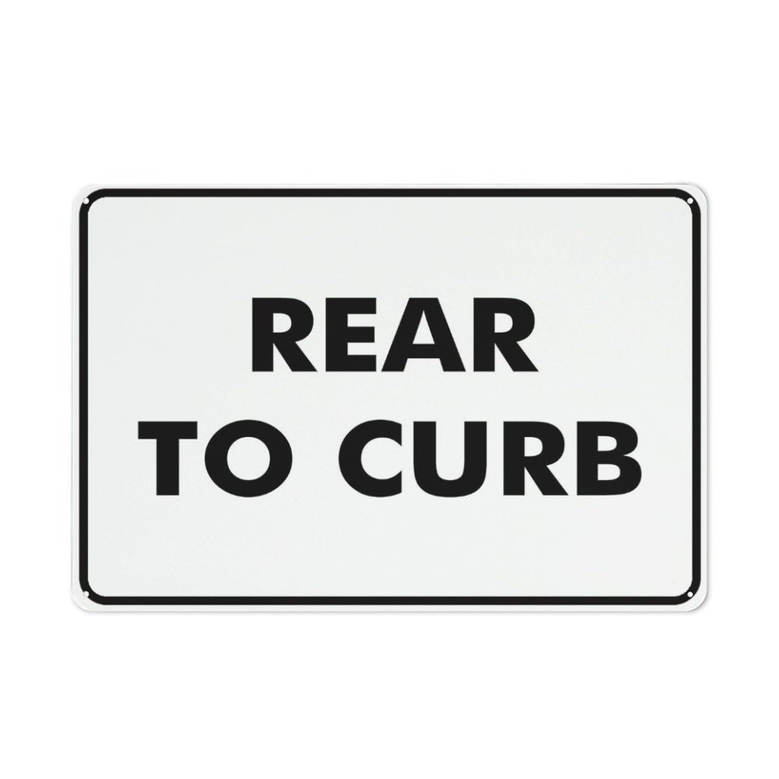 Rear To Curb Sign for Business, 8x12 Inch Rust-Free UV-Printed Aluminum, 4 Pre-Drilled Holes, Durable & Weatherproof
