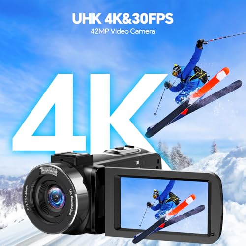 FIREFOTO Videokamera 4K Camcorder, 42MP Vlog Kamera mit 18x Digitalzoom & 3 Zoll 270° Drehbarem Display, YouTube Kamera mit LED-Fülllicht, Webcam-Funktion, 2 Akkus, 32GB SD-Karte und Fernbedienung – Bild 3