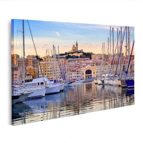islandburner Tableau sur toile Yachts Vieux Port Marseille France Réflexe de l'eau f Peintures Impressions pour salon bureau