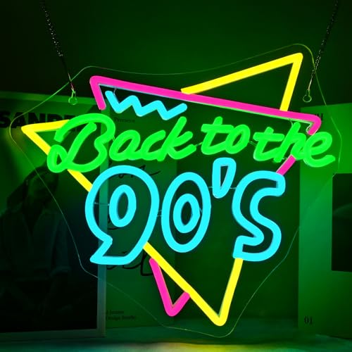 Image of Retro Music Neon Sign Back To The 90's Colorful Vintage LED Neon Light for Party Bar Lounge and 90s Room Wall Decor Retro LED Sign Gifts for Friends DJs and 90s Aesthetic Lovers