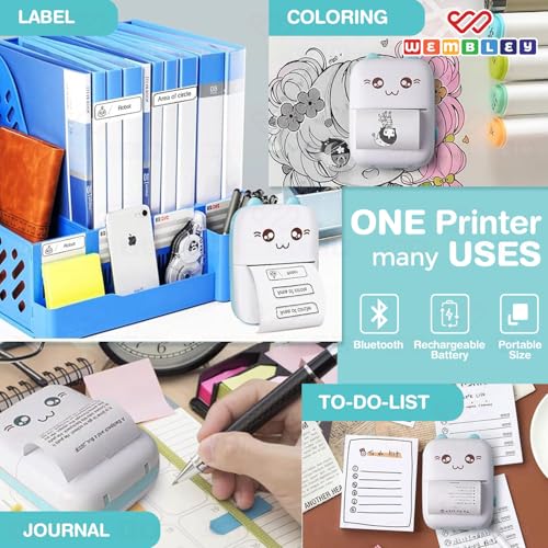 Image of Wembley Mini Bluetooth Printer for Kids| Durable, Portable & Safe| Kitty Themed Thermal Printer| Rechargeable & Battery Operated| Ideal for Students Age 5+ (Kitty)