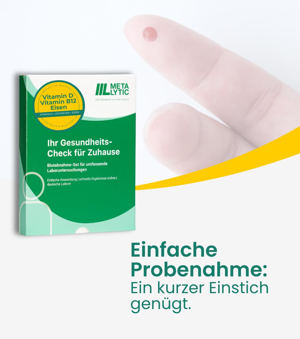 3in1 Nährstofftest für Zuhause | Vitamin D, Vitamin B12, Eisen (Ferritin) | Energie und Leistungsfähigkeit | Laboranalyse aus Flüssigblut | vollwertiger Labortest