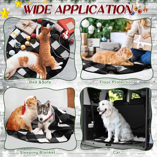 Image of 2 Pack Washable Dog Pee Pads Christmas Buffalo Plaid Waterproof Puppy Pads Reusable Pet Training Pad Absorbent 36 inch Round Whelping Floor Bed Mat Fleece Pad for Potty(Black White)