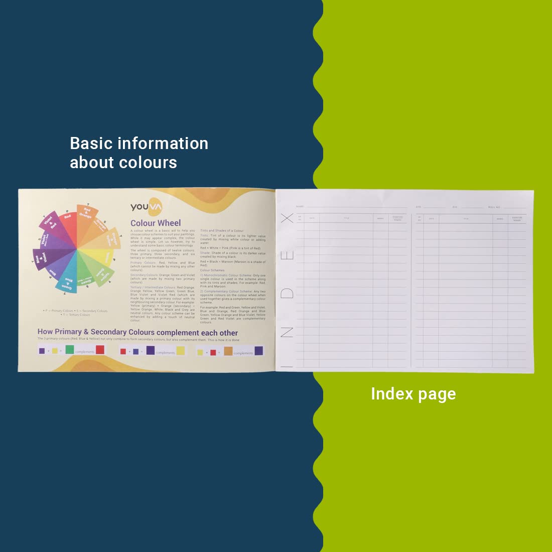 YOUVA Navneet Carnet de dessin vert | 21 cm x 29,7 cm | 56 pages | Lot de 12