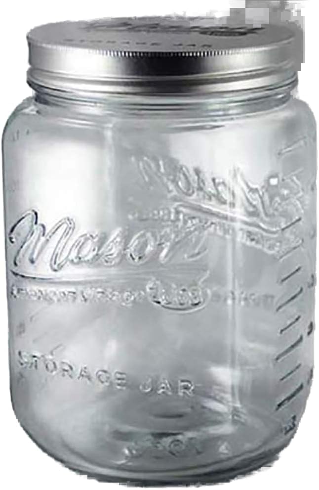 Grant Howard 51092 136 Ounce Classic Wide Mouthed Embossed Glass Mason Storage Jar Storage Container with Airtight Screw On Closing Lid