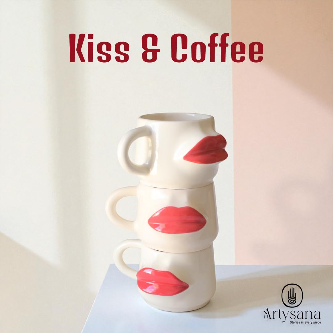 Kiss & Coffee Mug – Tazza in ceramica artigianale – Artistic Design Coffee Cup – Unique Gift for Art Lovers