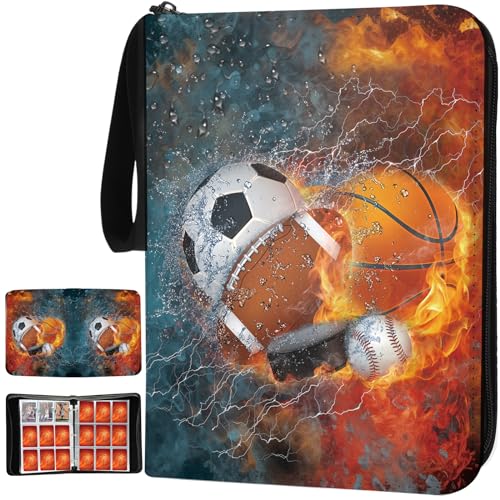 Image of Sports Card Binder with Sleeves, 900 Pocket Sports Card Holder for Trading Cards, 9 Pocket with 50 Removable Sleeves Zipper Book Folder Collector Album 3 Ring Binder Organizer Storage Kids Gift