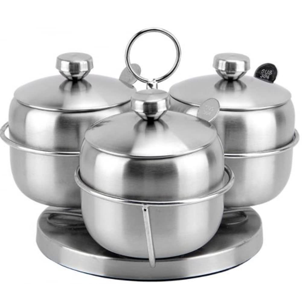 VHJdtE Seasoning jars, 304 Stainless Steel Seasoning PotSet Rotating Condiment Salt Sugar