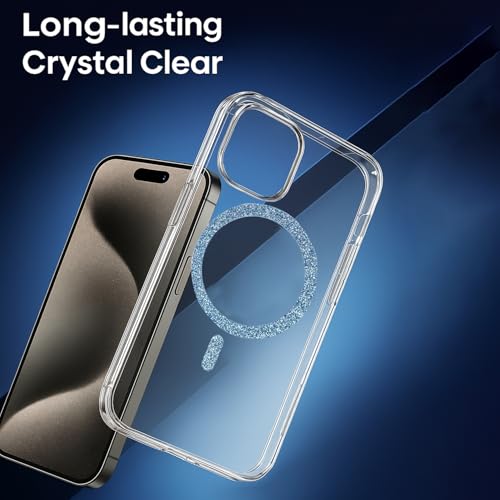 Image of AIBEX Back Cover Case Compatible with iPhone 15 Pro | Glitter Ring Cute Shiny Colorful Bling Case (Compatible with Magsafe) | Transparent PC+TPU Glossy Shiny Cover for Girls & Women - Blue