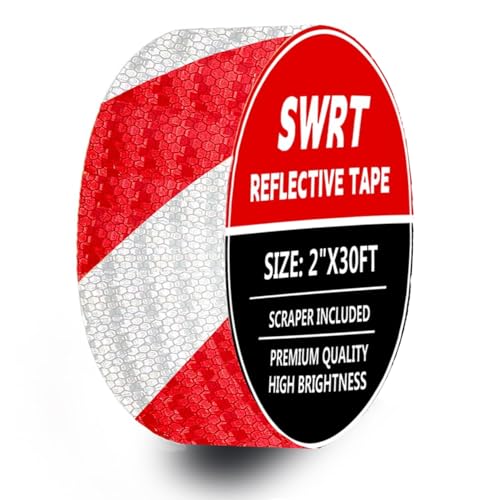 SWRT 2 Inch X 30 FT Reflective Tape Outdoor Waterproof Red & White Reflective Tape Strong Adhesive Caution Hazard Warning Tape Reflector Conspicuity Tape for Trailer Sign