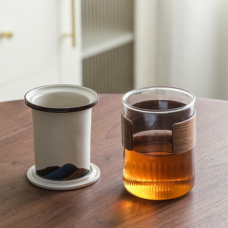 Tasse à thé Tasse à thé créative en verre avec filtre et couvercle, idéale for séparer l'eau et le thé Récipient de trempage