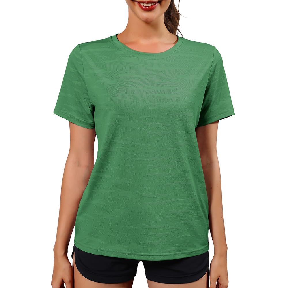 Womens Workout Tops Short Sleeve Dry Fit T Shirts 2025 Summer Athletic Running Outfits Breathable Activewear Basic Tee Crewneck Golf Clothes Green S