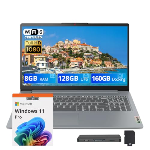 Image of Lenovo IdeaPad Slim 3 15.6 inch FHD Laptop, Intel Core i3-N305, 8GB LPDDR5, 288GB Storage(128GB UFS+160GB Docking Station Set), Intel UHD Graphics, Numeric Keypad, WiFi 6, Windows 11 Pro, Grey