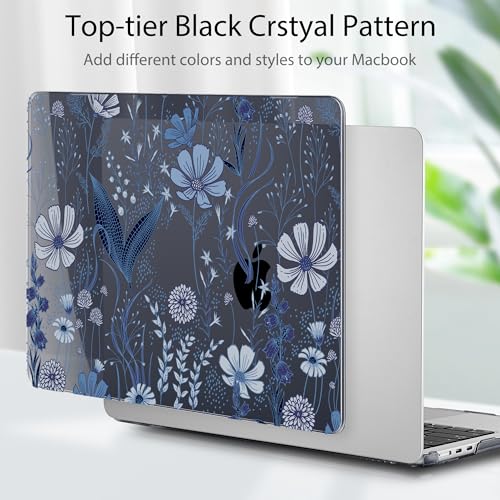 Image of Tuiklol for MacBook Air 13 inch Case M5 2026 M4 2025 M3 2024 M2 2022 Release Model A3449 A3240 A3113 A2681,Plastic Hard Shell Cover for MacBook Air 13.6 with Touch ID, Blue Line Floral