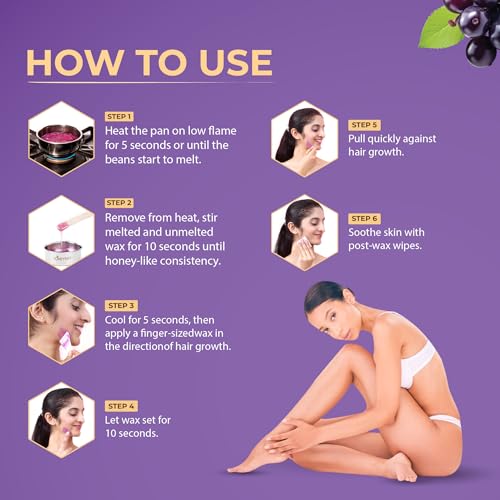 Image of Honeybee Acai Berry Brazilian Beans Wax For Women | Katori Beads Wax For Hair Removal | Liposoluble Stripless /No-Strips Waxing At Home For Brazilian Bikini, Face, Eyebrows, Upper-Lips, Chin, Underarms | Waxing Kit with Post Wax Wipes - 80g