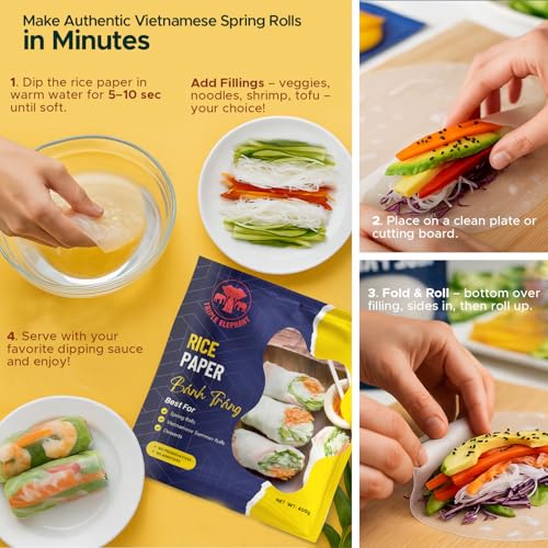 Image of Triple Elephant Rice Paper Banh Trang - 400g | Authentic Vietnamese Spring Roll Wrapper for Fresh Rolls, Pho, and More
